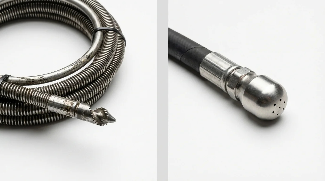Drain snake cable and hydro jetting nozzle used for drain cleaning in Grand Haven, MI