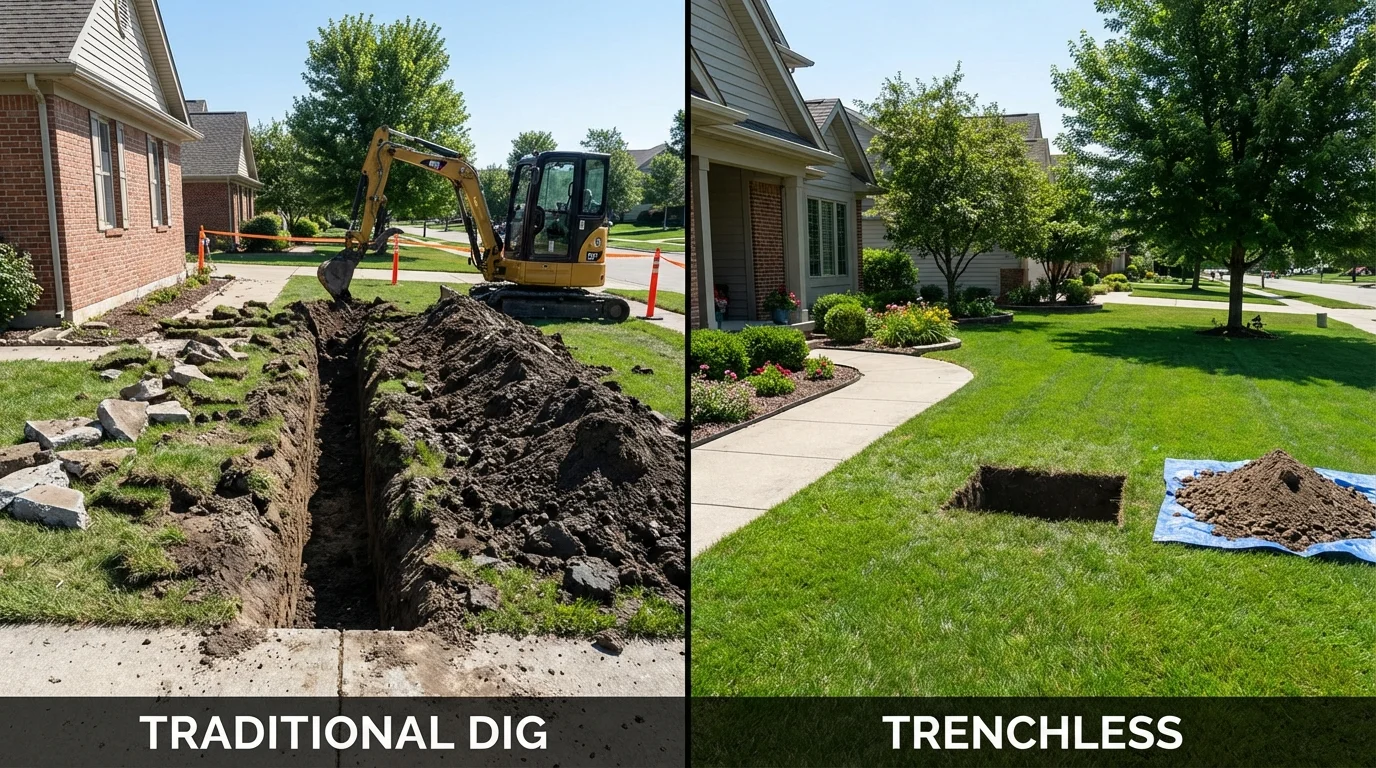 Trenchless sewer repair with minimal yard damage versus traditional excavation in Grand Haven, MI